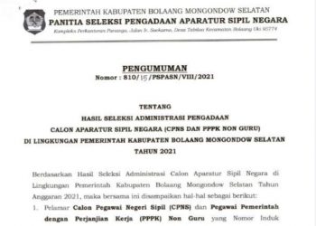 Cek Disini Pengumuman Hasil Seleksi CPNS dan P3K Bolsel