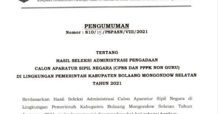 Cek Disini Pengumuman Hasil Seleksi CPNS dan P3K Bolsel
