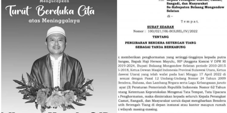 Tiga Hari Warga Bolsel Kibarkan Bendera Setengah Tiang