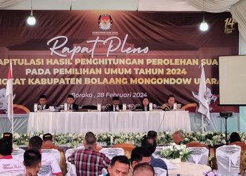KPU Bolmut Gelar Rapat Pleno Rekapitulasi Hasil Penghitungan Suara Pemilu 2024 Tingkat Kabupaten