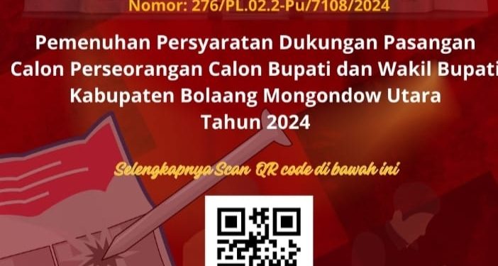 KPU Bolmut Umumkan Syarat Dukungan Pasangan Calon Perseorangan Pilkada 2024