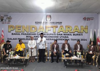 Dikawal Pendukung Militan dan Simpatisan Dari Enam Kecamatan, Asripan Nani-Aktrida Datunsolang Resmi Mendaftar di KPU Bolmut
