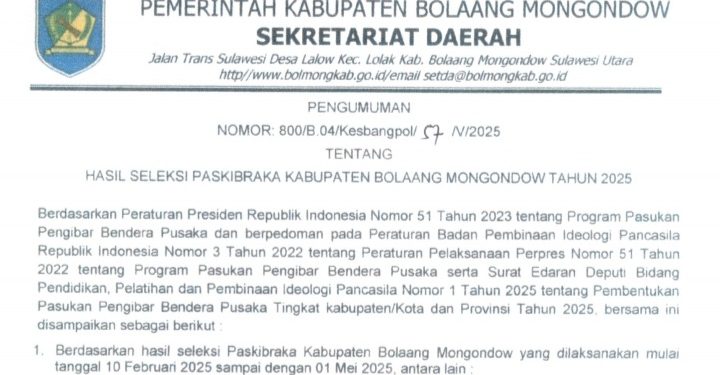 Berikut Nama-nama 36 Calon Paskibraka Bolmong Tahun 2025 yang Lulus Seleksi