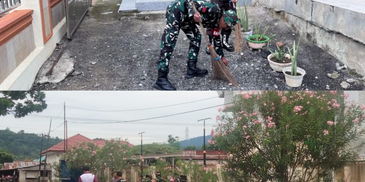 TNI-POLRI Kerja Bakti Bersih-bersih Rumah Ibadah di Bintauna