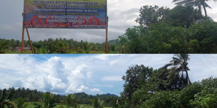 Astaga! Baliho Milik Polres Bolmut Berisi Larangan Aktivitas PETI Hilang di Lokasi Pemasangan