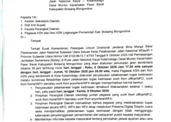 Akibat Penutupan Ruas Jalan Muntoi, Pemkab Bolmong Terapkan WFH untuk ASN yang Beromisili di Kotamobagu